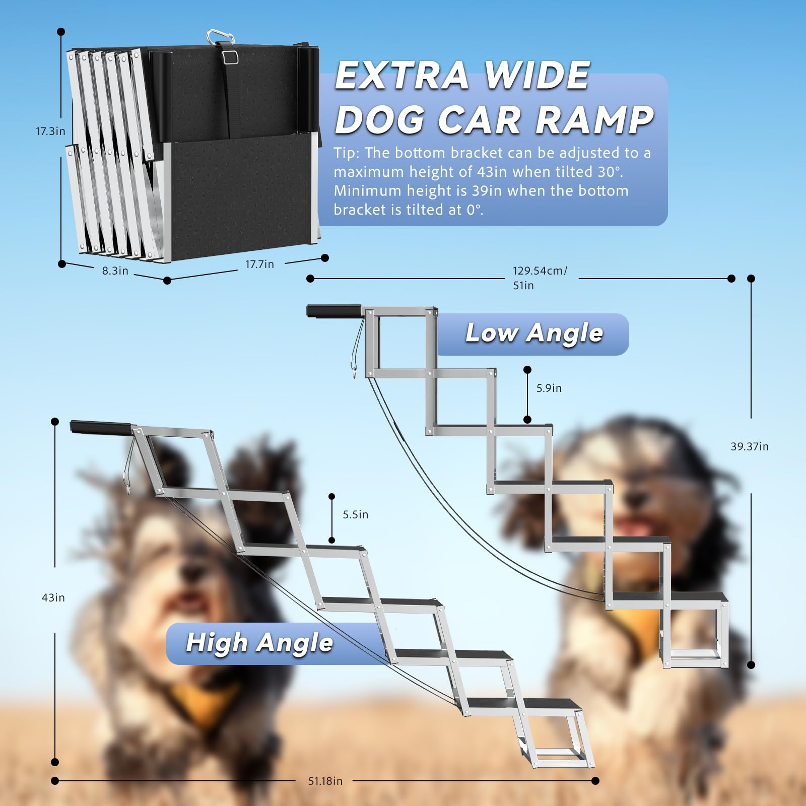 DeerGym rampa para perro grande en coche SUV, soporte seguro hasta 230 libras.