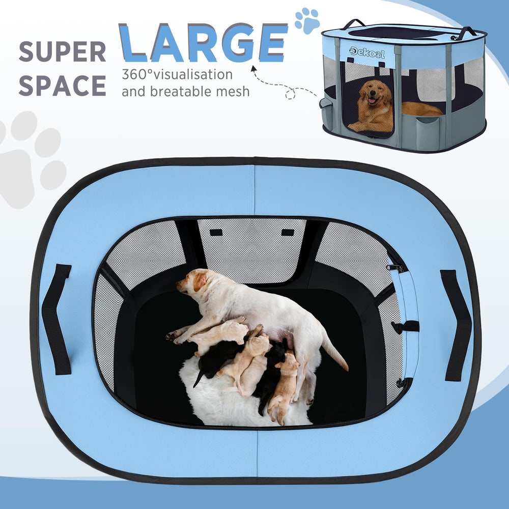 Dekool jaula plegable con doble puerta, azul, práctica para mascotas.