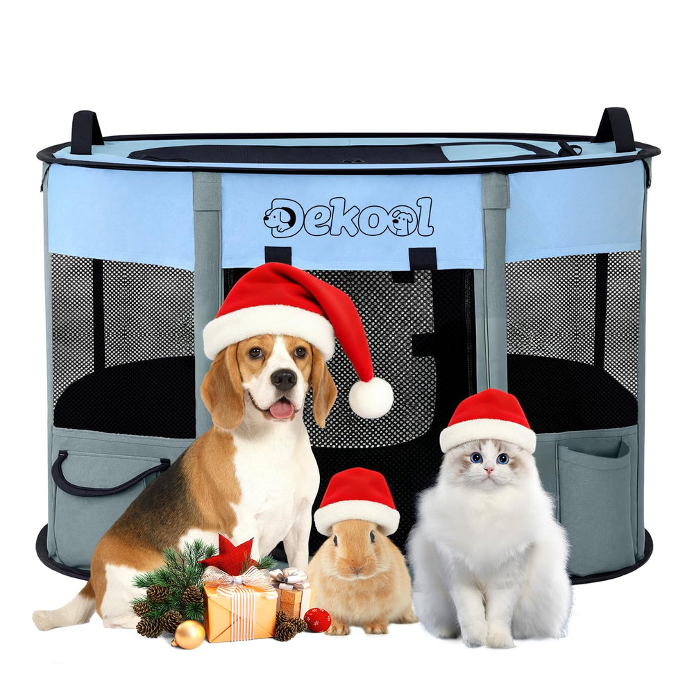 Dekool jaula plegable para perros y gatos, azul, ideal para uso en casa.