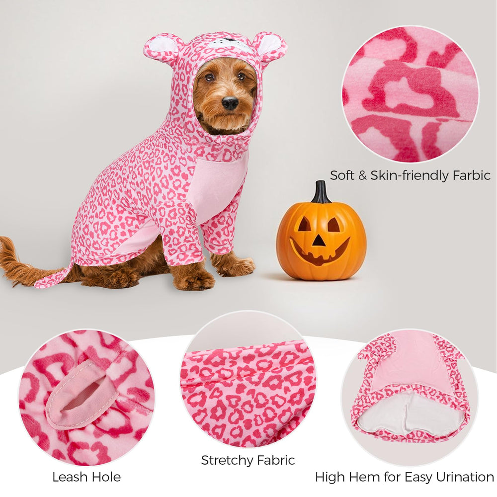 Disfraz DELIFUR para perro leopard-rosa con capucha, fácil de poner