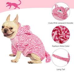 Vista trasera del disfraz DELIFUR para perro leopard-rosa, ajuste