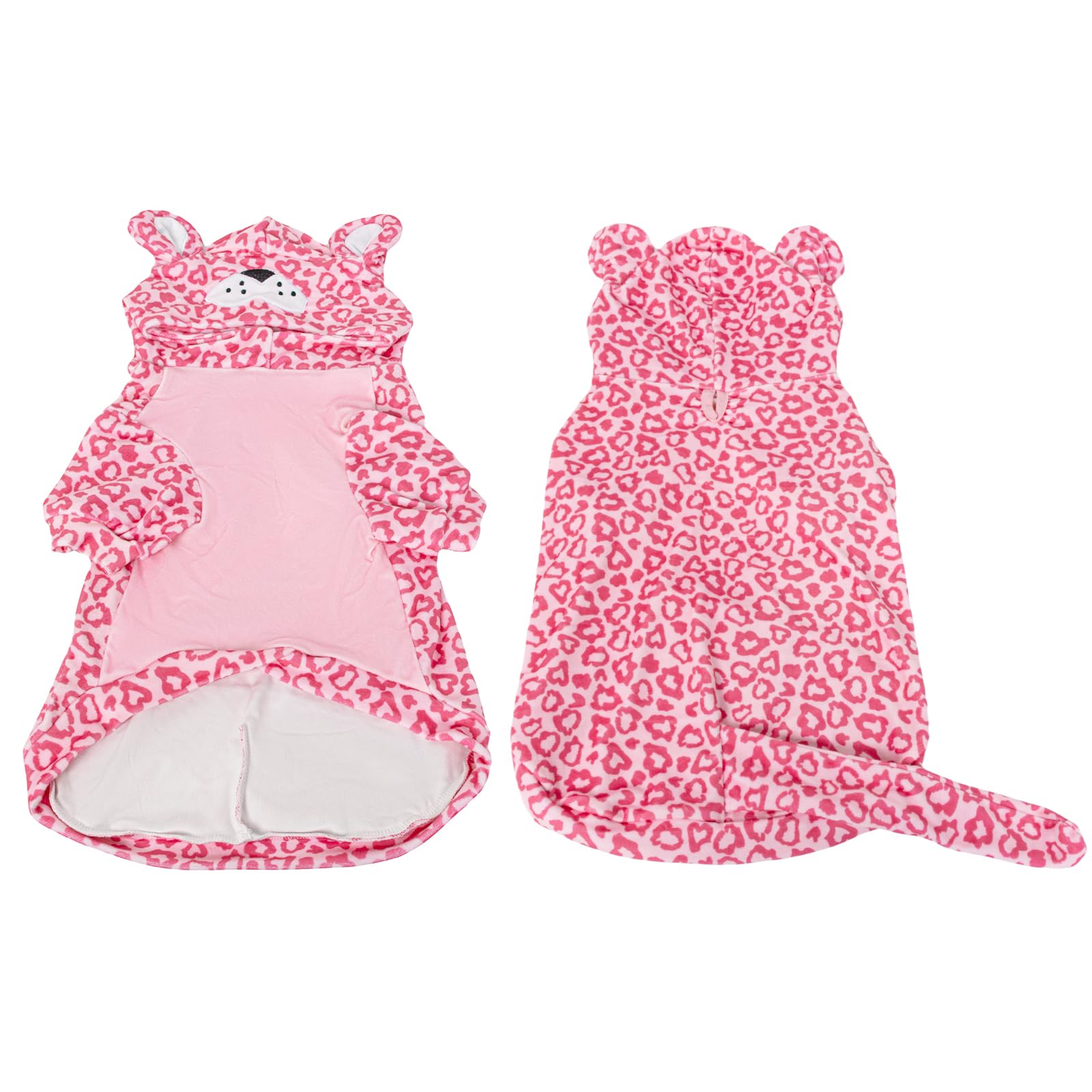 Vista frontal del disfraz DELIFUR para perro leopard-rosa, Halloween