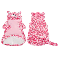 Vista frontal del disfraz DELIFUR para perro leopard-rosa, Halloween