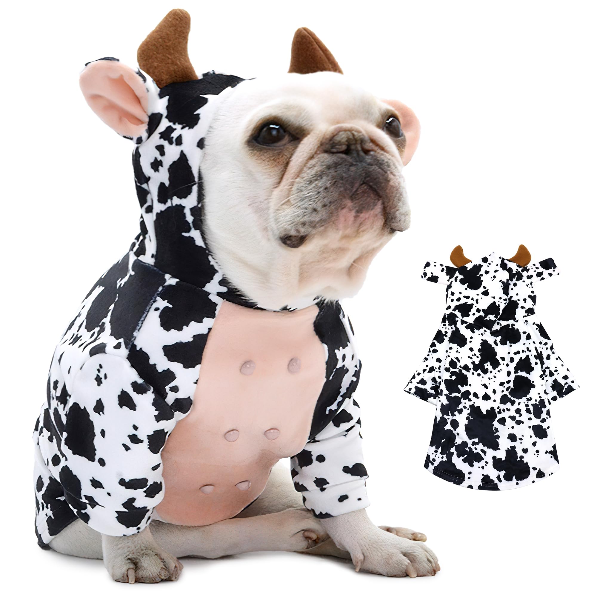 DELIFUR disfraz de vaca para perro, frente, ideal para fiestas de disfraces.