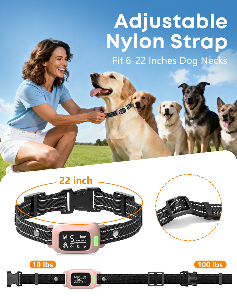 Delupet collar ajuste 6–22 pulgadas: comodidad para razas pequeñas a grandes.