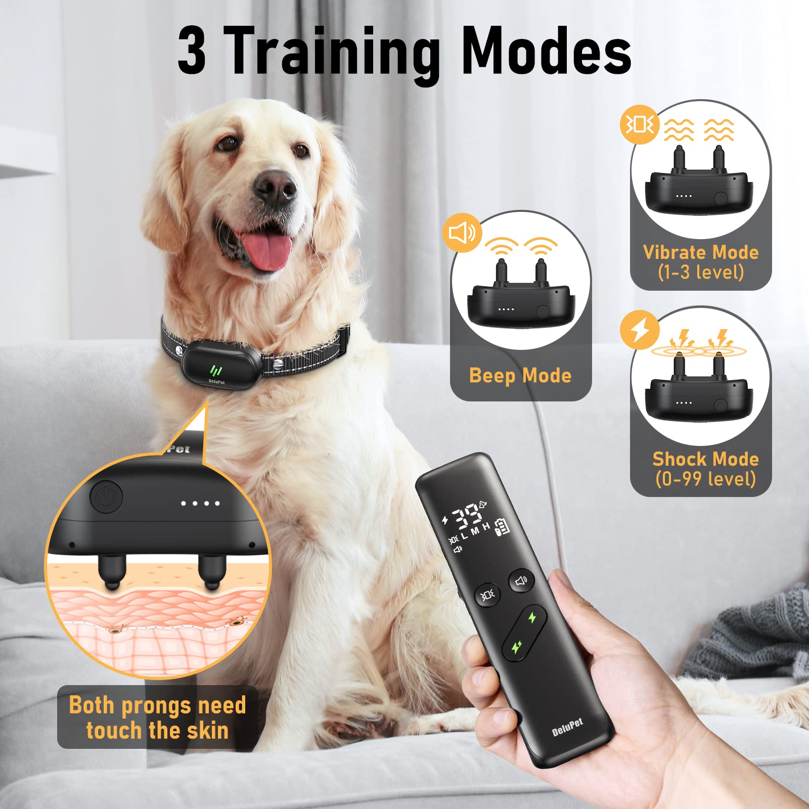 Delupet collar con 3 modos para obediencia y corrección controlada.