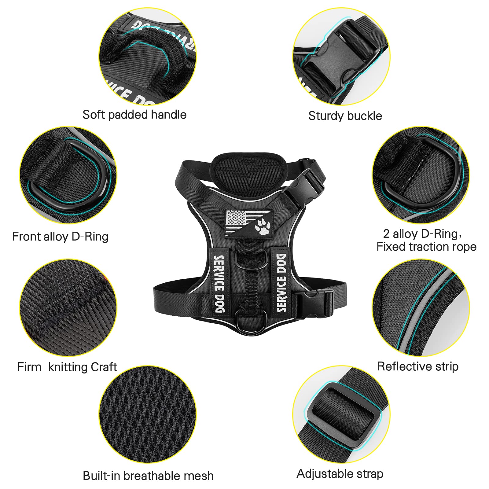Arnés Demigreat para perro de servicio con parches identificativos para entrenamiento.