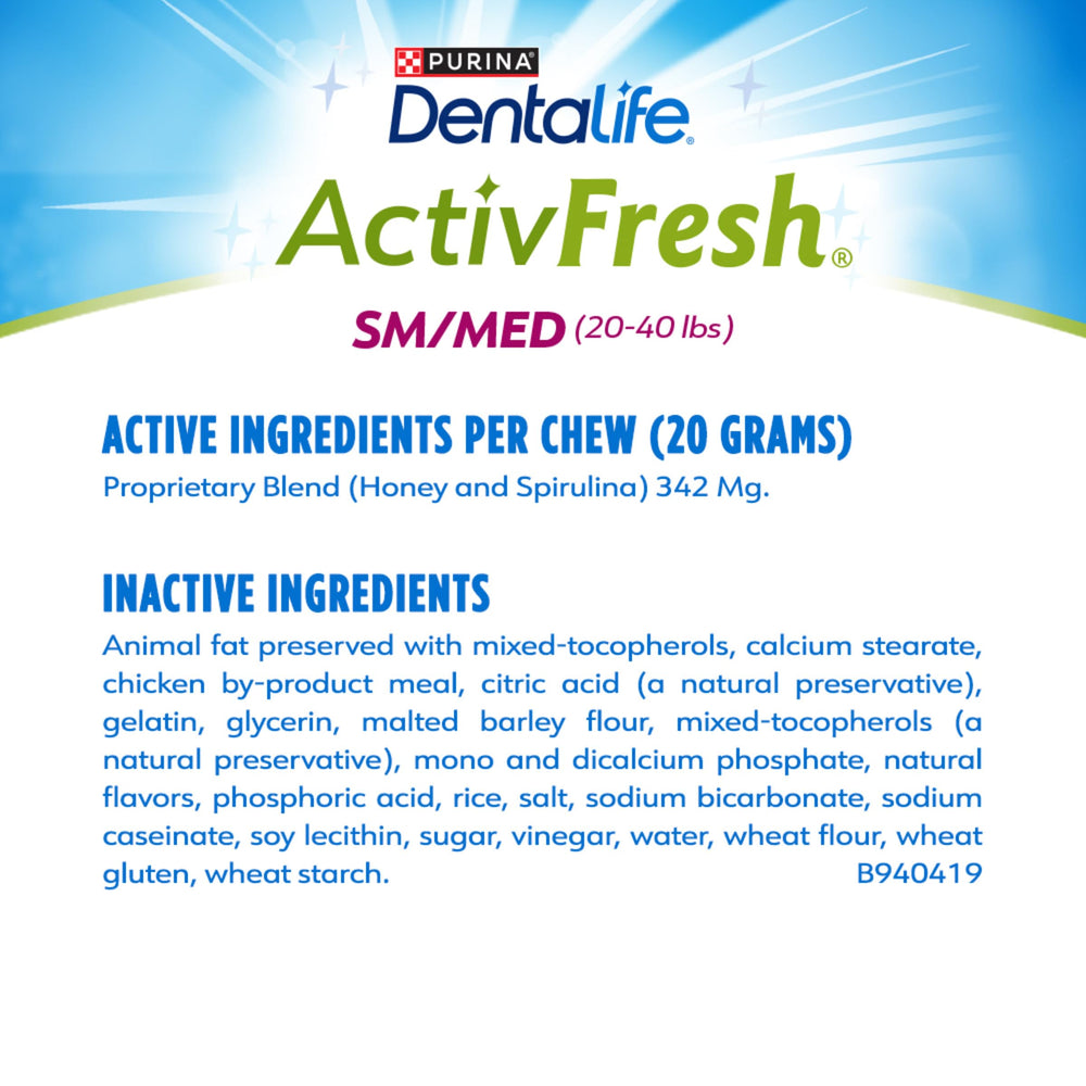 Golosinas ActivFresh con nueve crestas para una limpieza dental más eficaz.