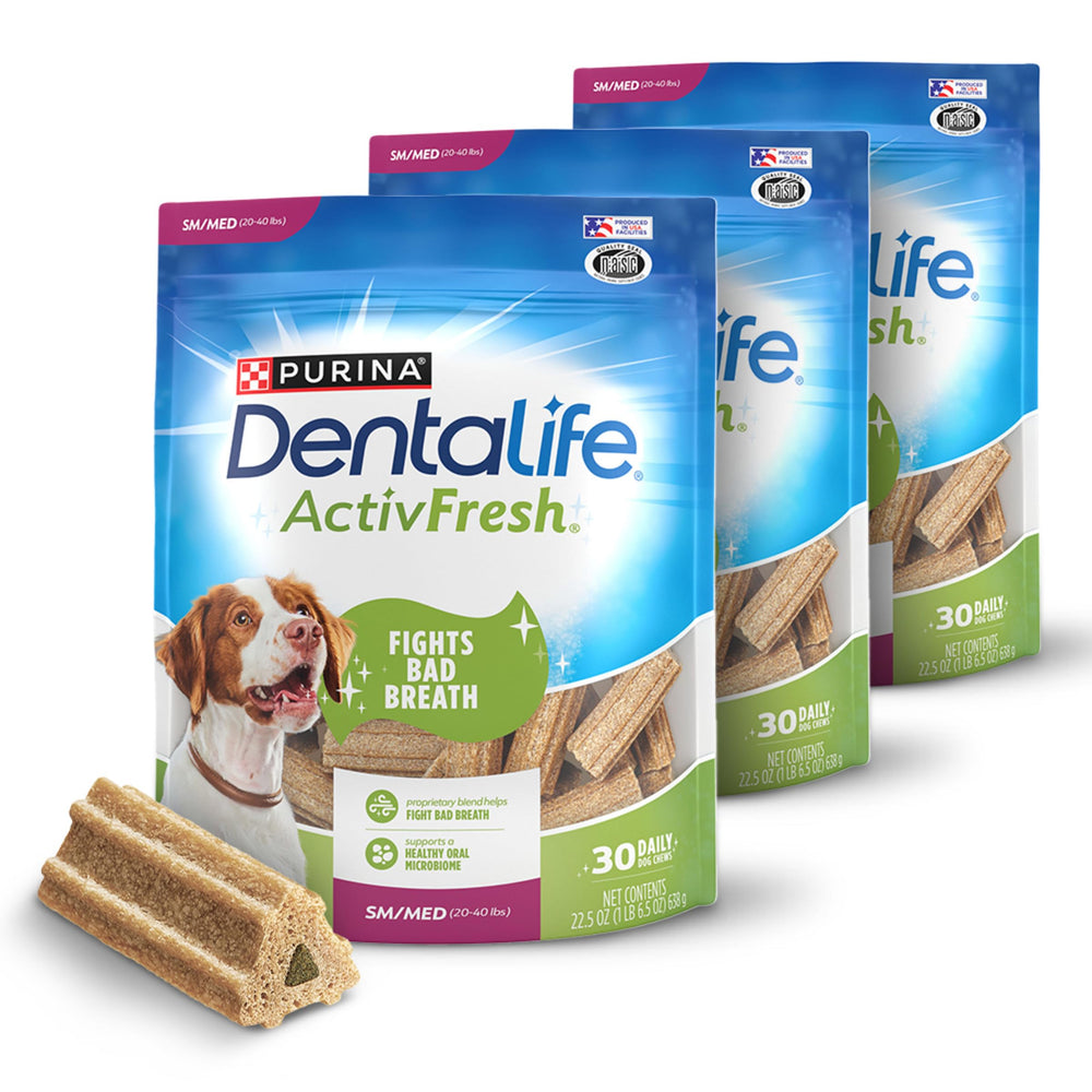 Dentalife ActivFresh: paquete de tres masticables sabor pollo para perros pequeños y medianos.