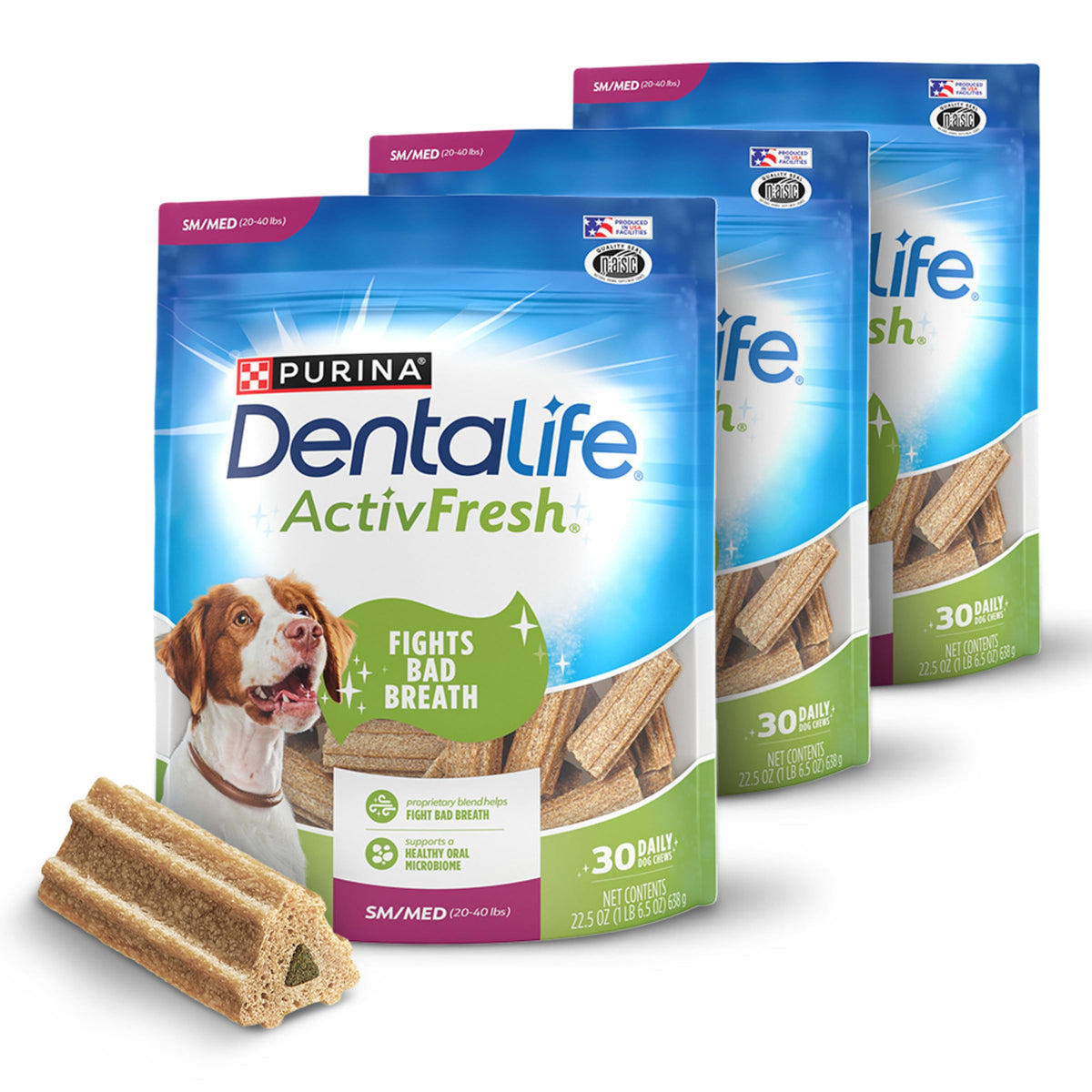 Dentalife ActivFresh: paquete de tres masticables sabor pollo para perros pequeños y medianos.