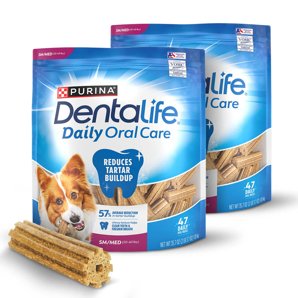 Dentalife paquetes dobles de pollo, refuerzan la higiene bucal diaria del perro.