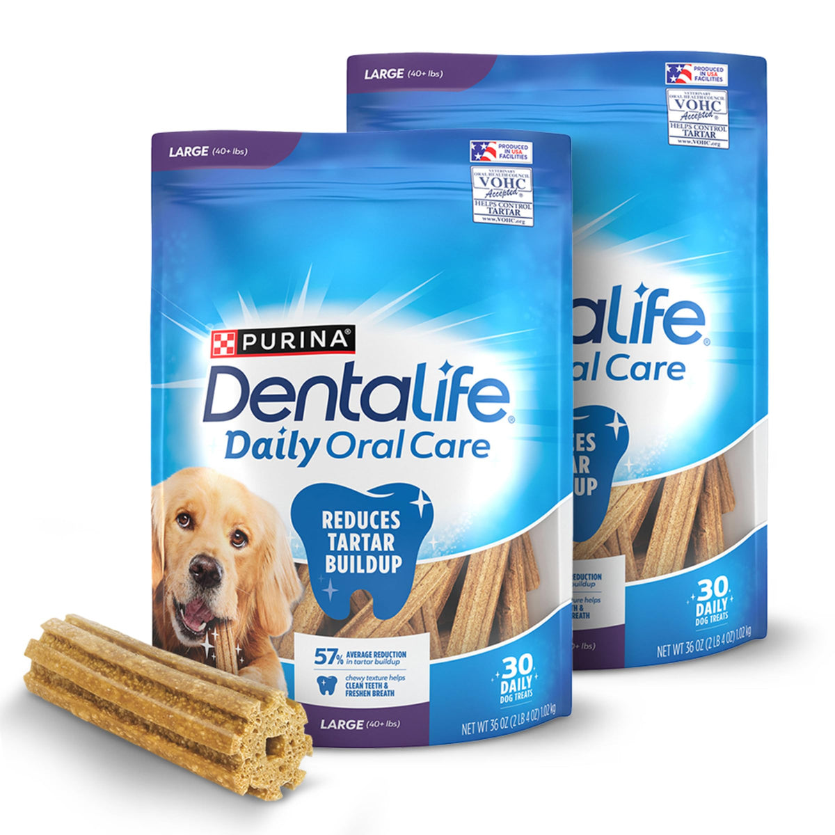 Dentalife: paquetes recerrables de 36 onzas mantienen la frescura entre usos.
