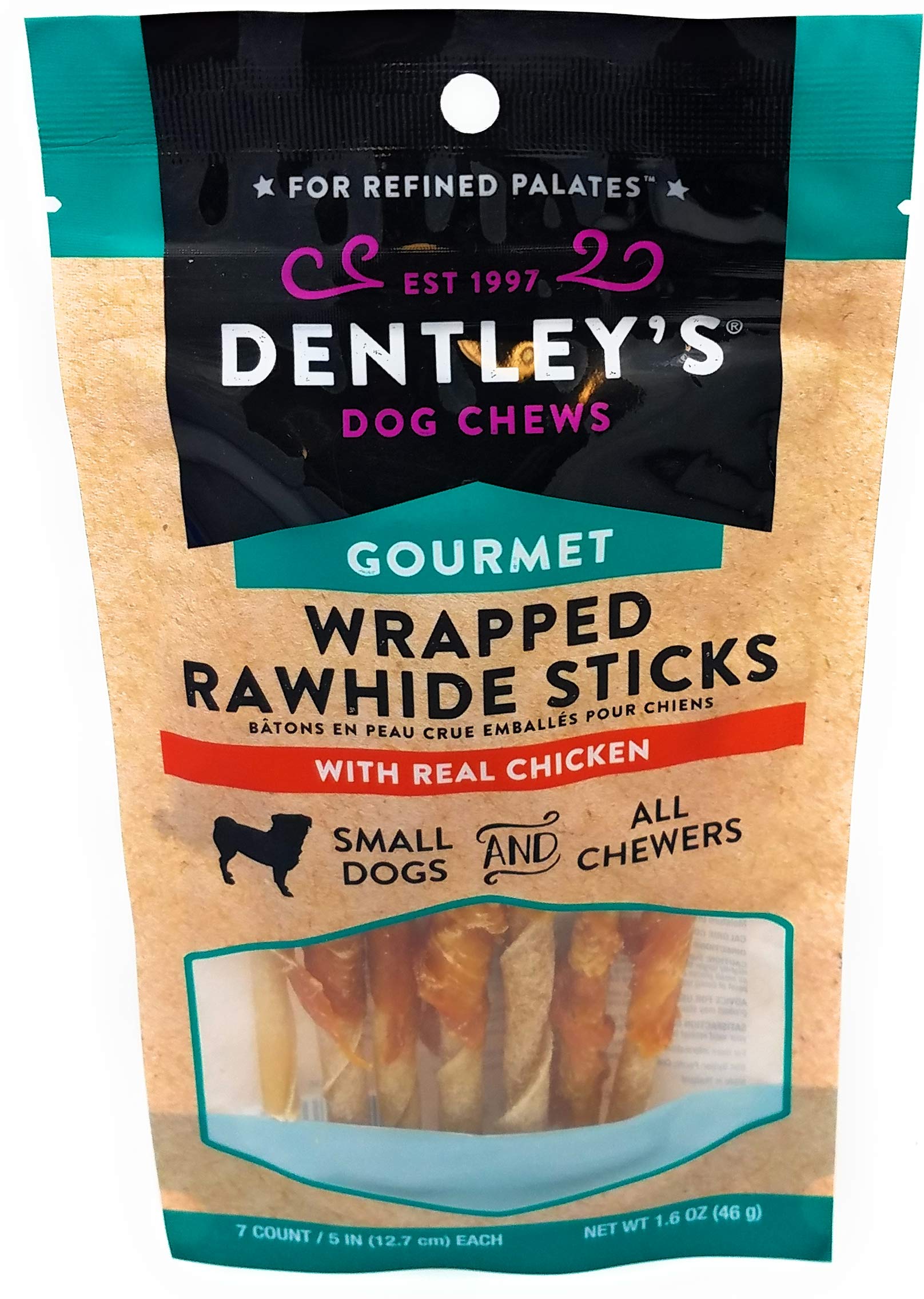 Dentley's palitos de cuero crudo envueltos con pollo para masticación prolongada