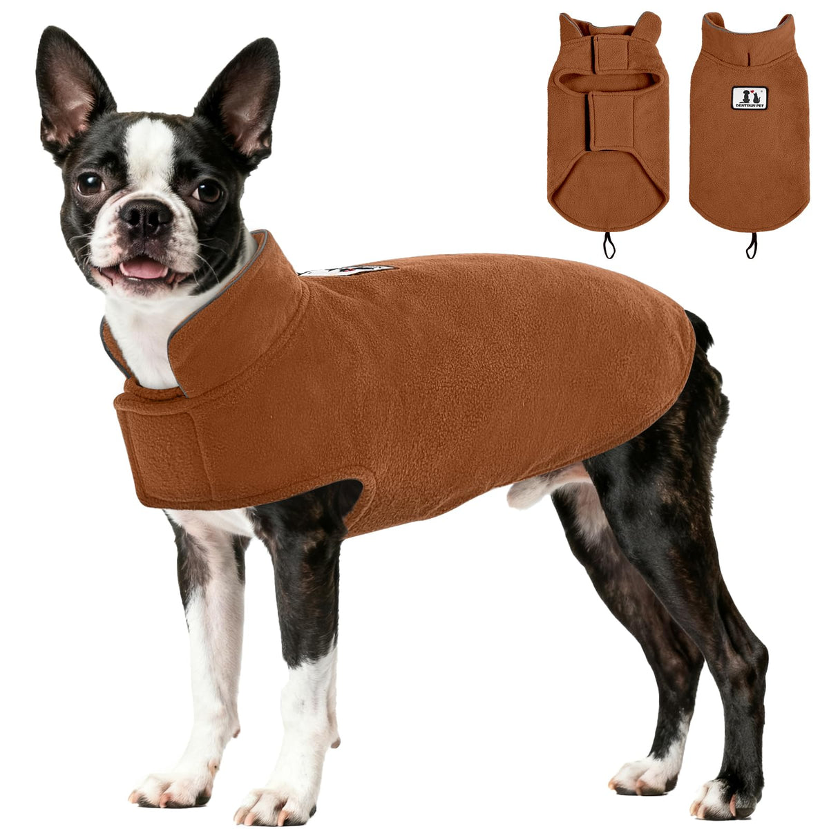 DENTRUN abrigo reversible para perros, vista frontal, ideal para paseos en frío.