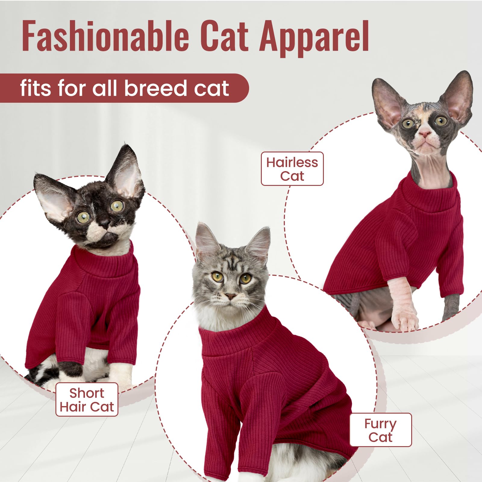 Tejido suave de DENTRUN para gatos sin pelo, piel sensible protegida.