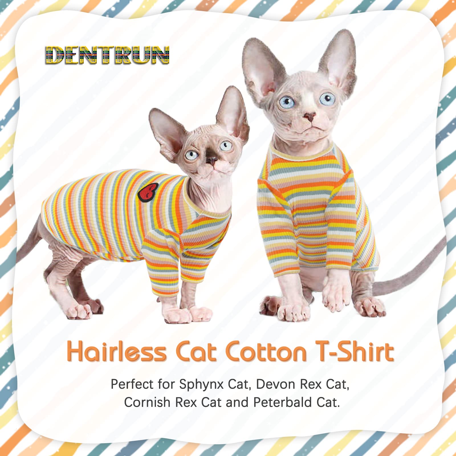 Camiseta DENTRUN con cuello elástico, ajuste cómodo para gatos sin pelo.