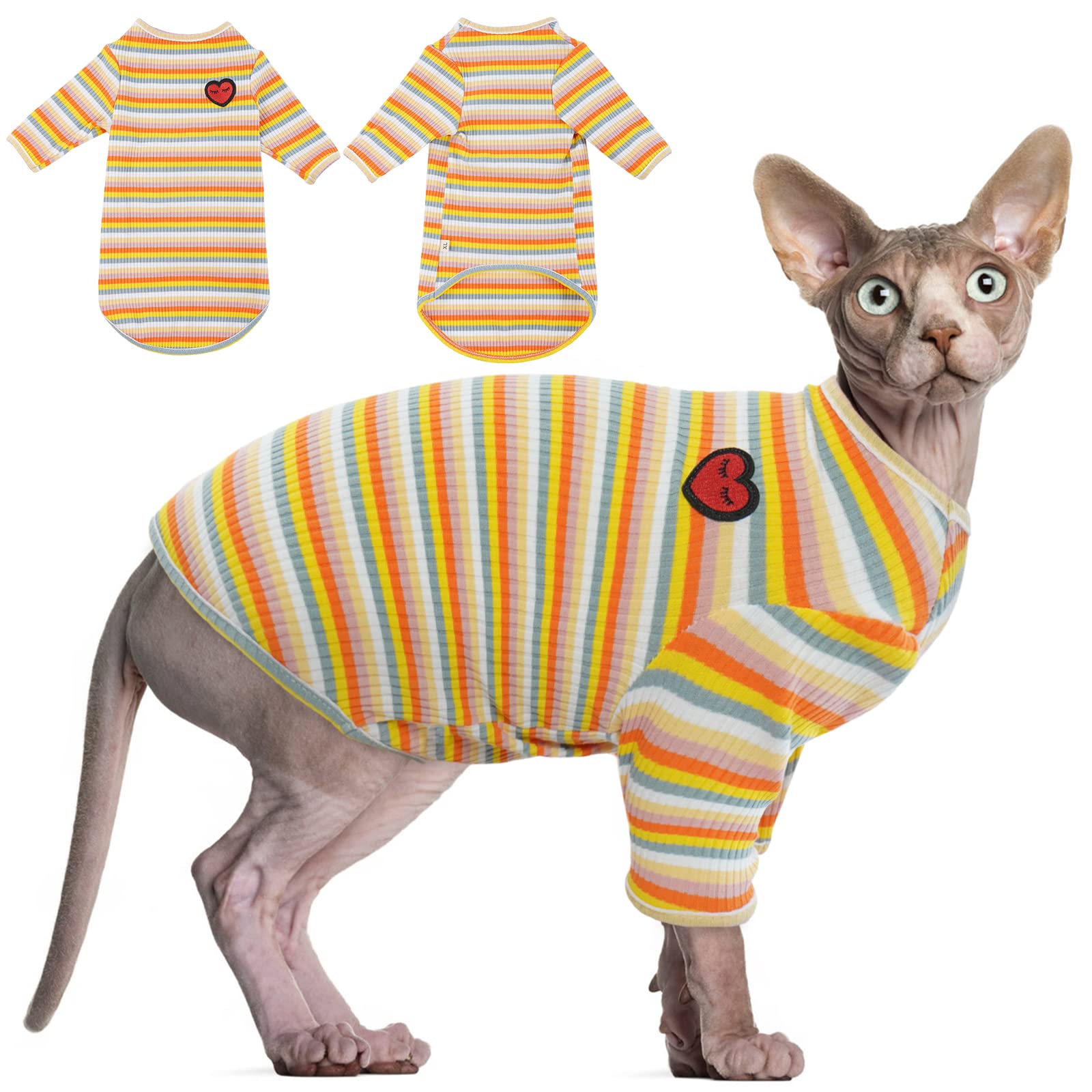 Camiseta DENTRUN con rayas azules para gatos sin pelo, comodidad diaria.