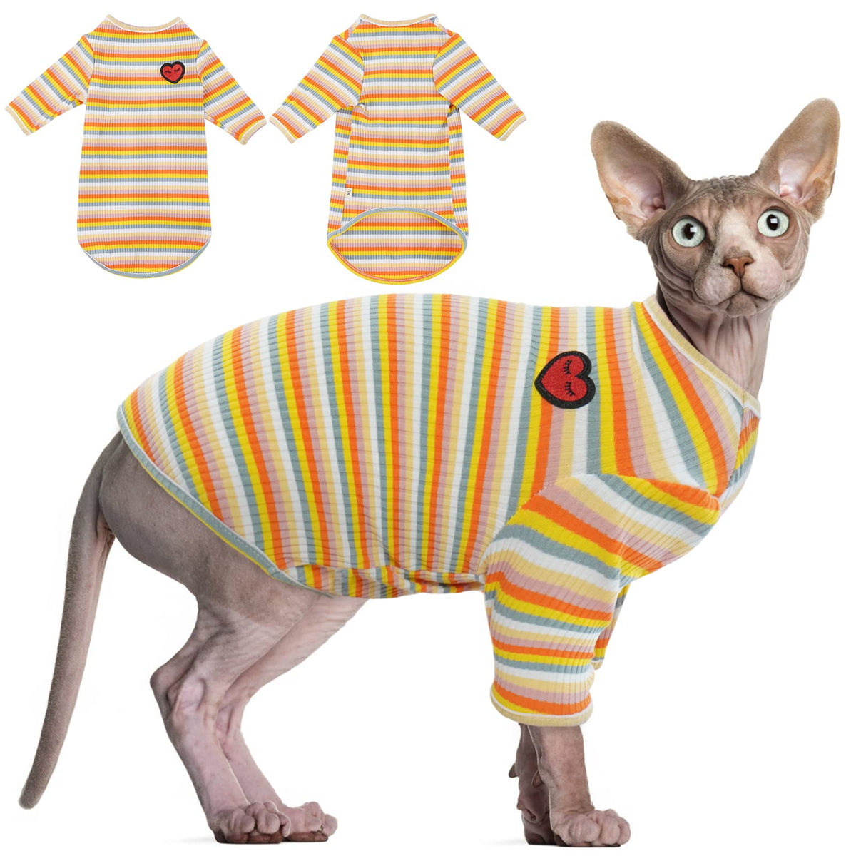 Camiseta DENTRUN con rayas azules para gatos sin pelo, comodidad diaria.