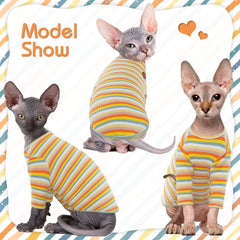 Camiseta DENTRUN con rayas naranjas para gatos sin pelo, práctica para actividades diarias.