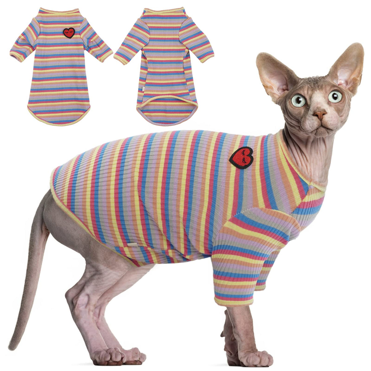 Camiseta DENTRUN para gatos sin pelo con rayas zafiro azul, suave y transpirable