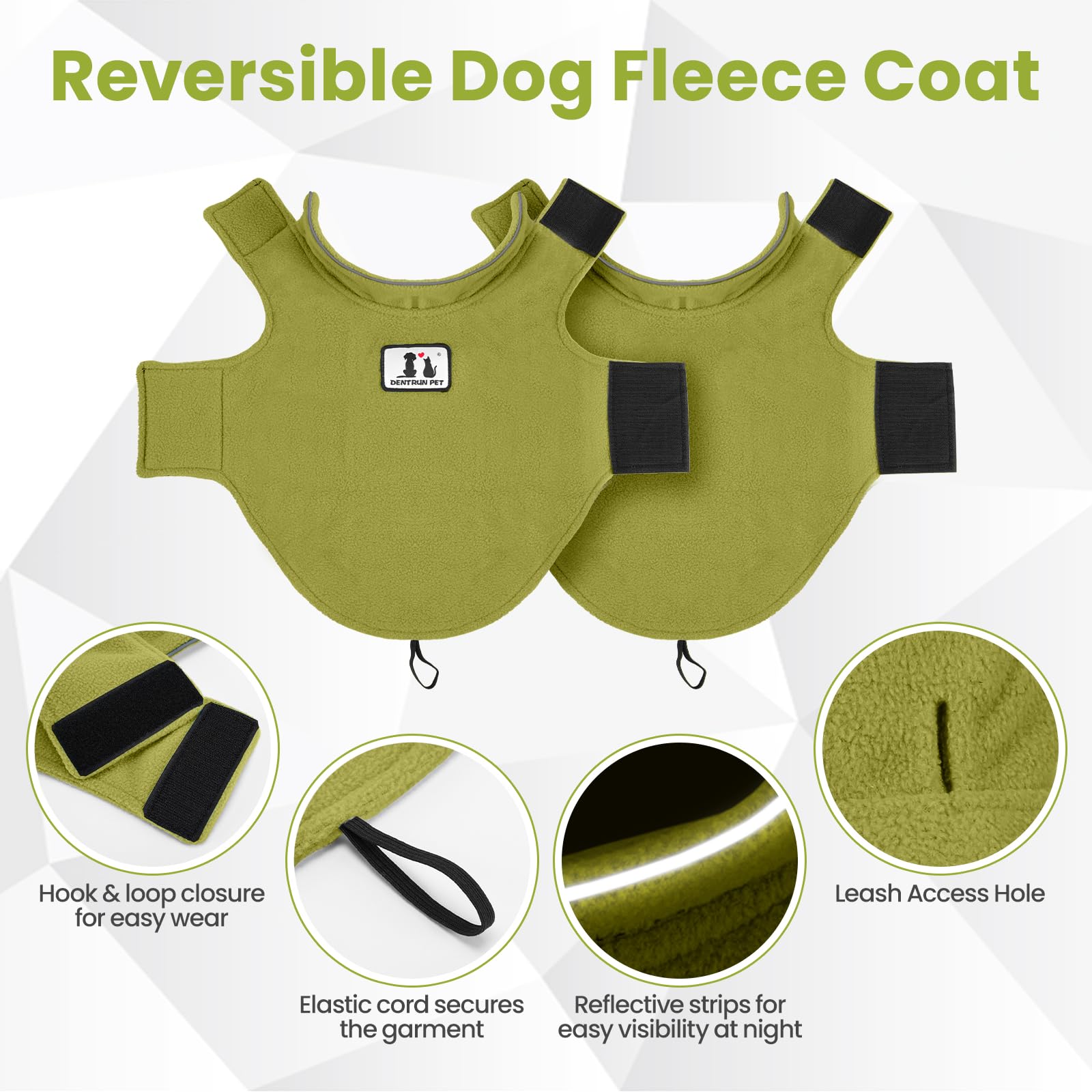 DENTRUN capa para perro, cierre velcro y orificio para correa.