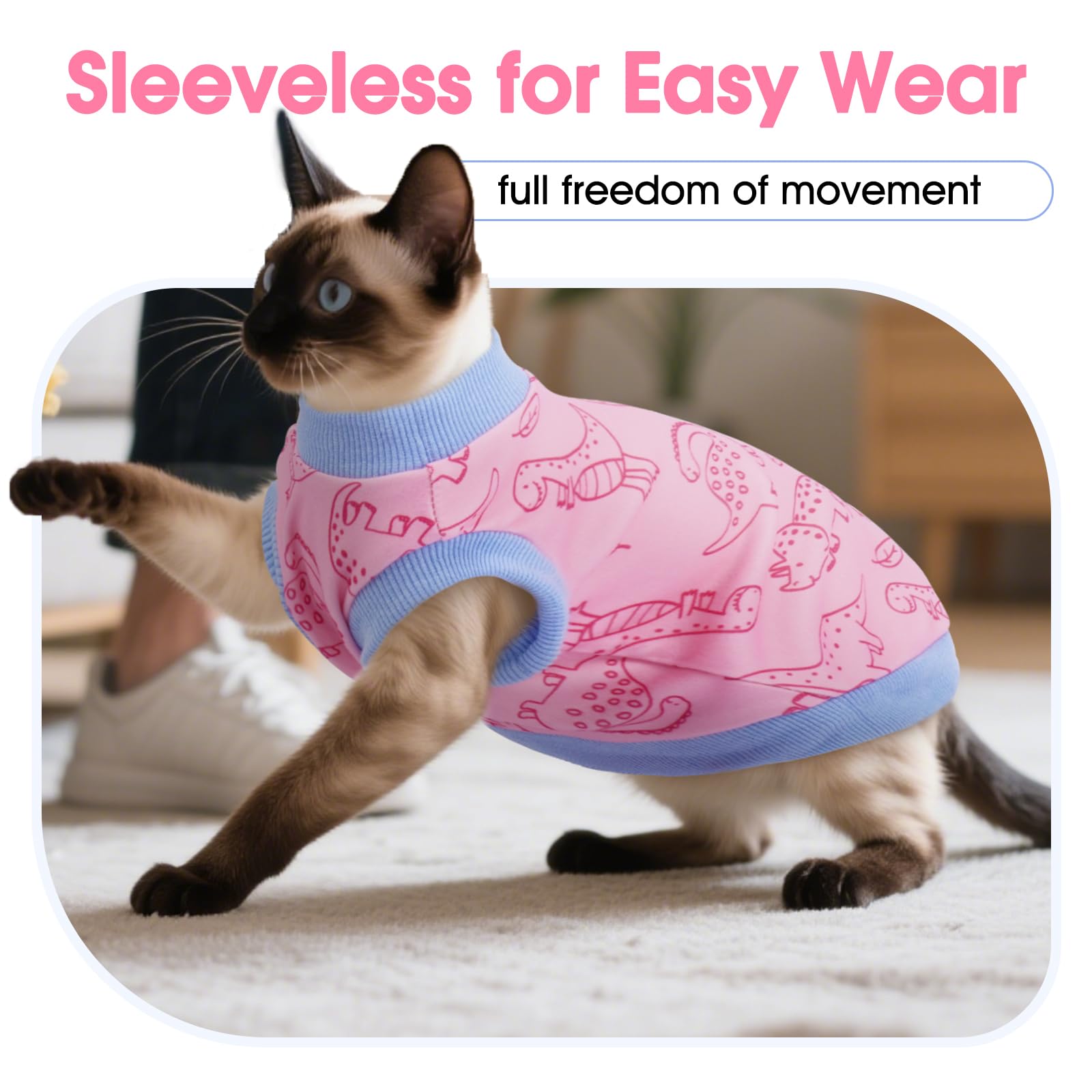 DENTRUN chaleco gato sin mangas dinosaurio menta, estilo fresco para salidas suaves.