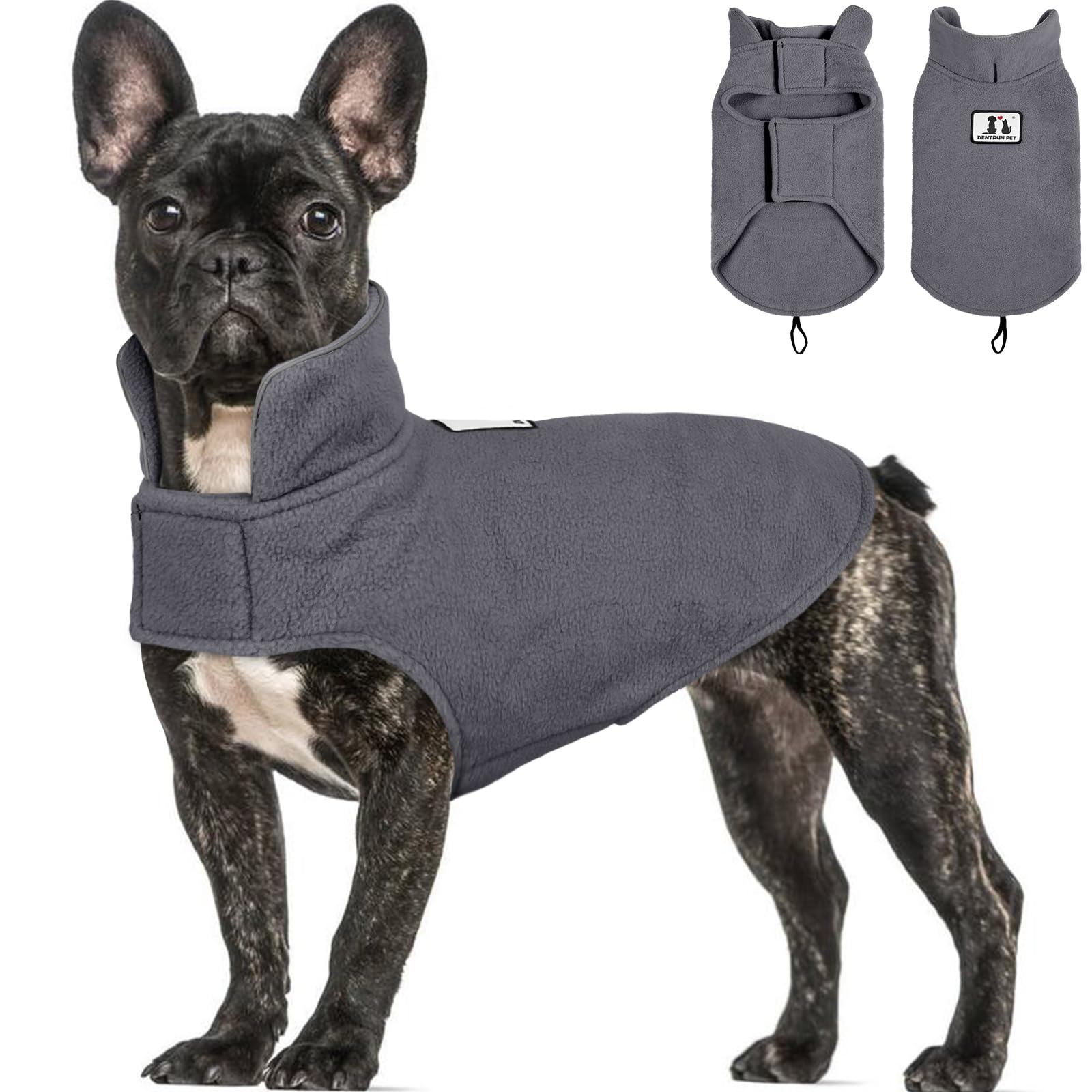 DENTRUN chaqueta reversible para perro pequeño, vista lateral, ideal para paseos en frío.