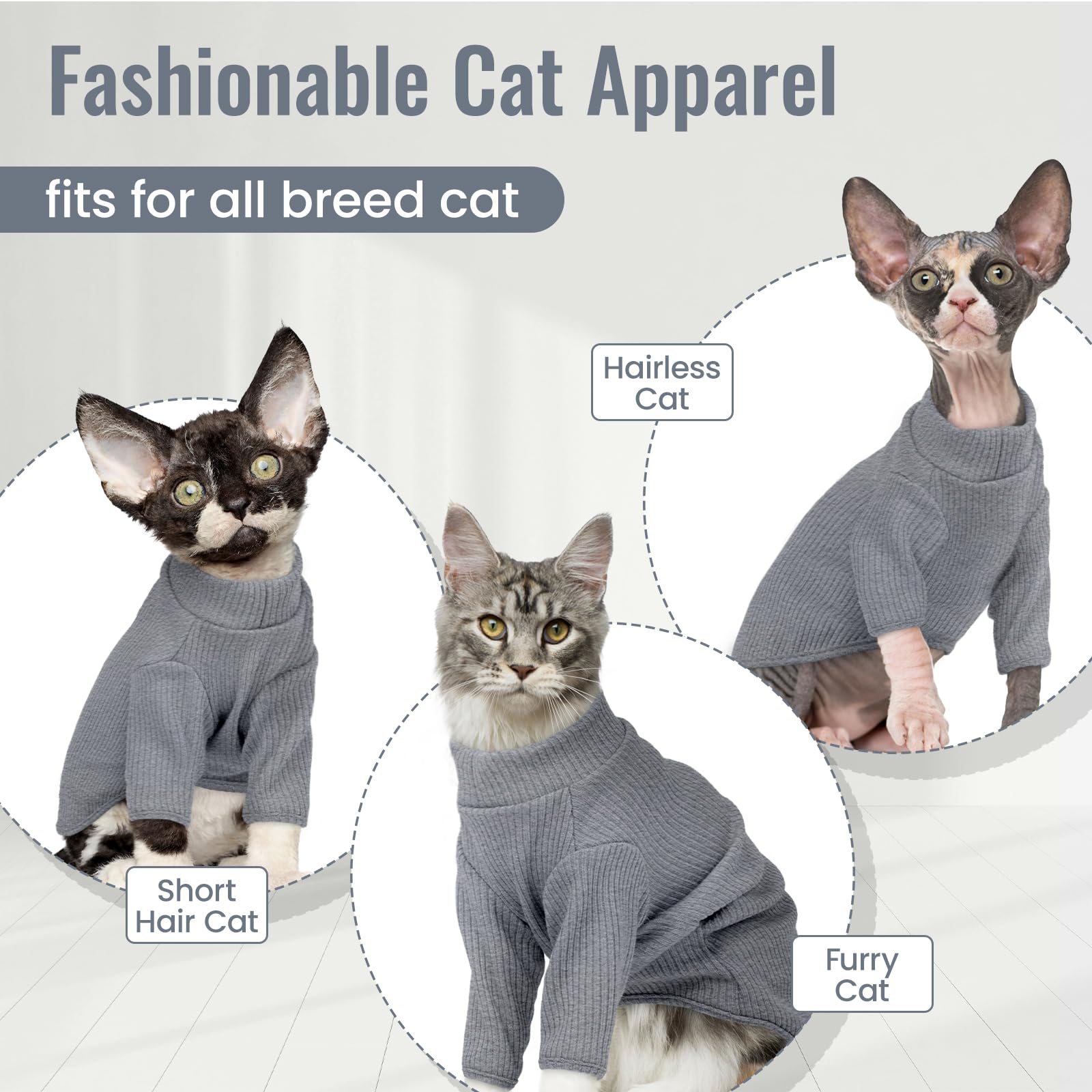 Camiseta DENTRUN para gato sin pelo, dorso: ajuste cómodo.