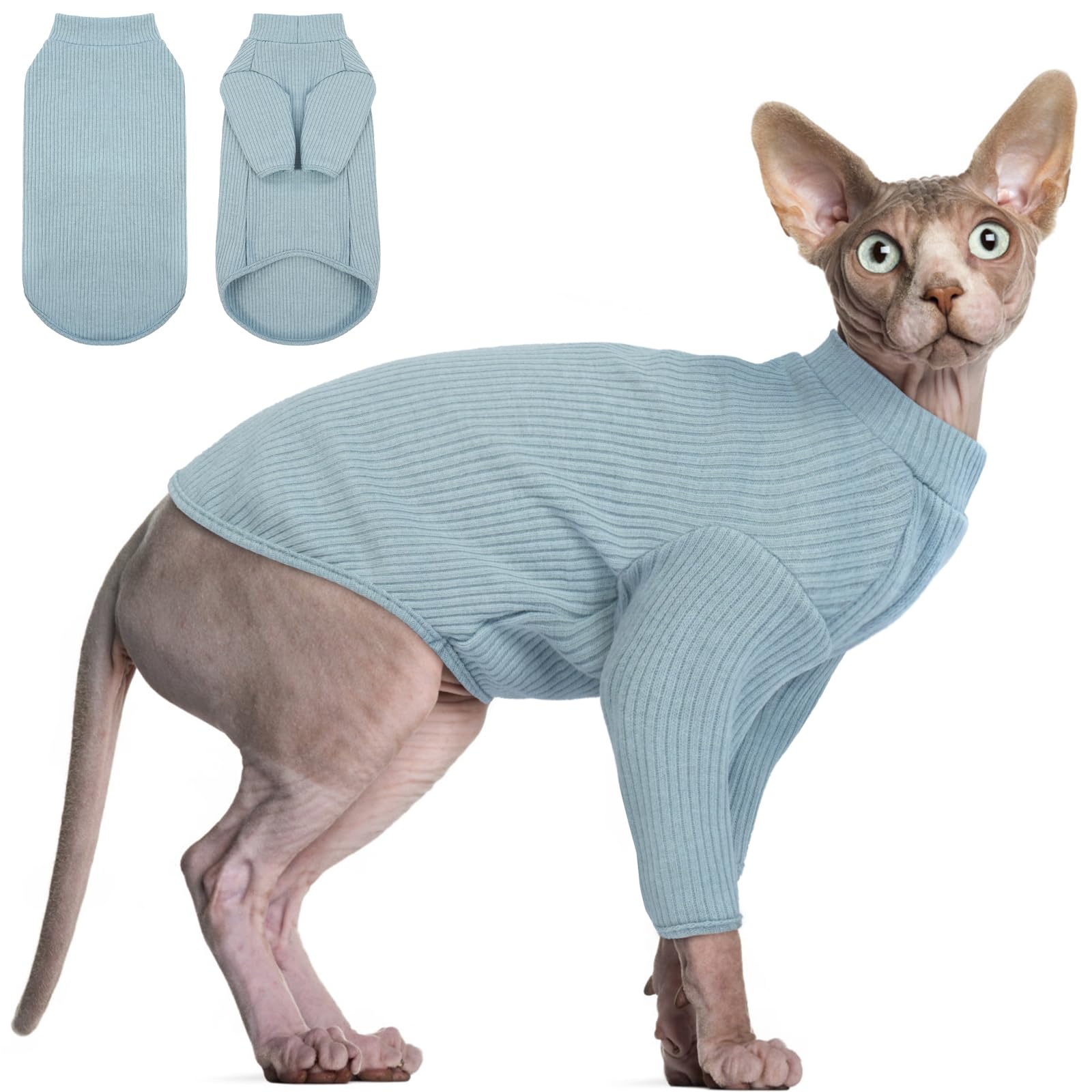 Camiseta DENTRUN para Gato Sphynx, vista frontal, comodidad diaria para piel sensible.