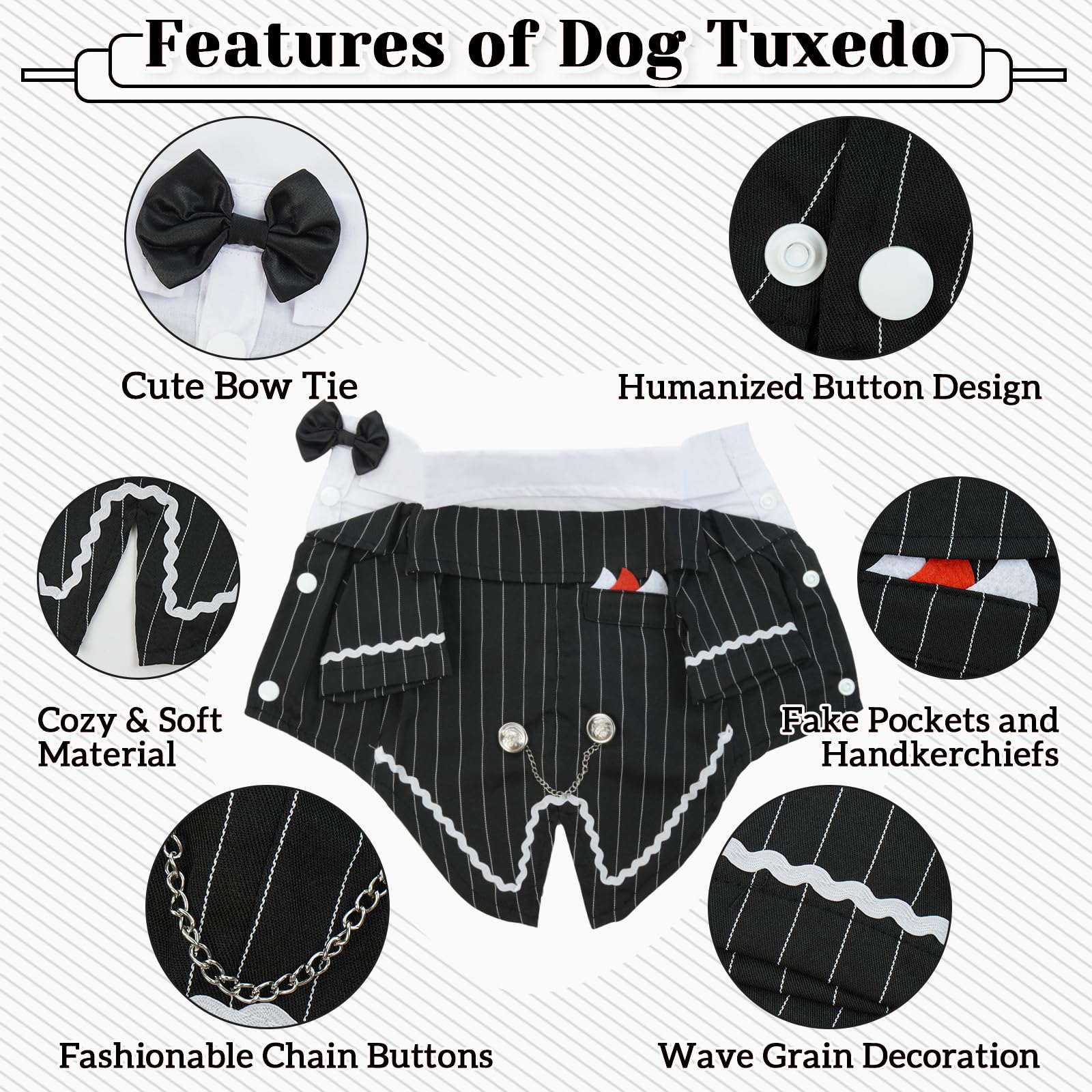 DENTRUN tuxedo-poliester ligero, cómodo y de secado rápido.