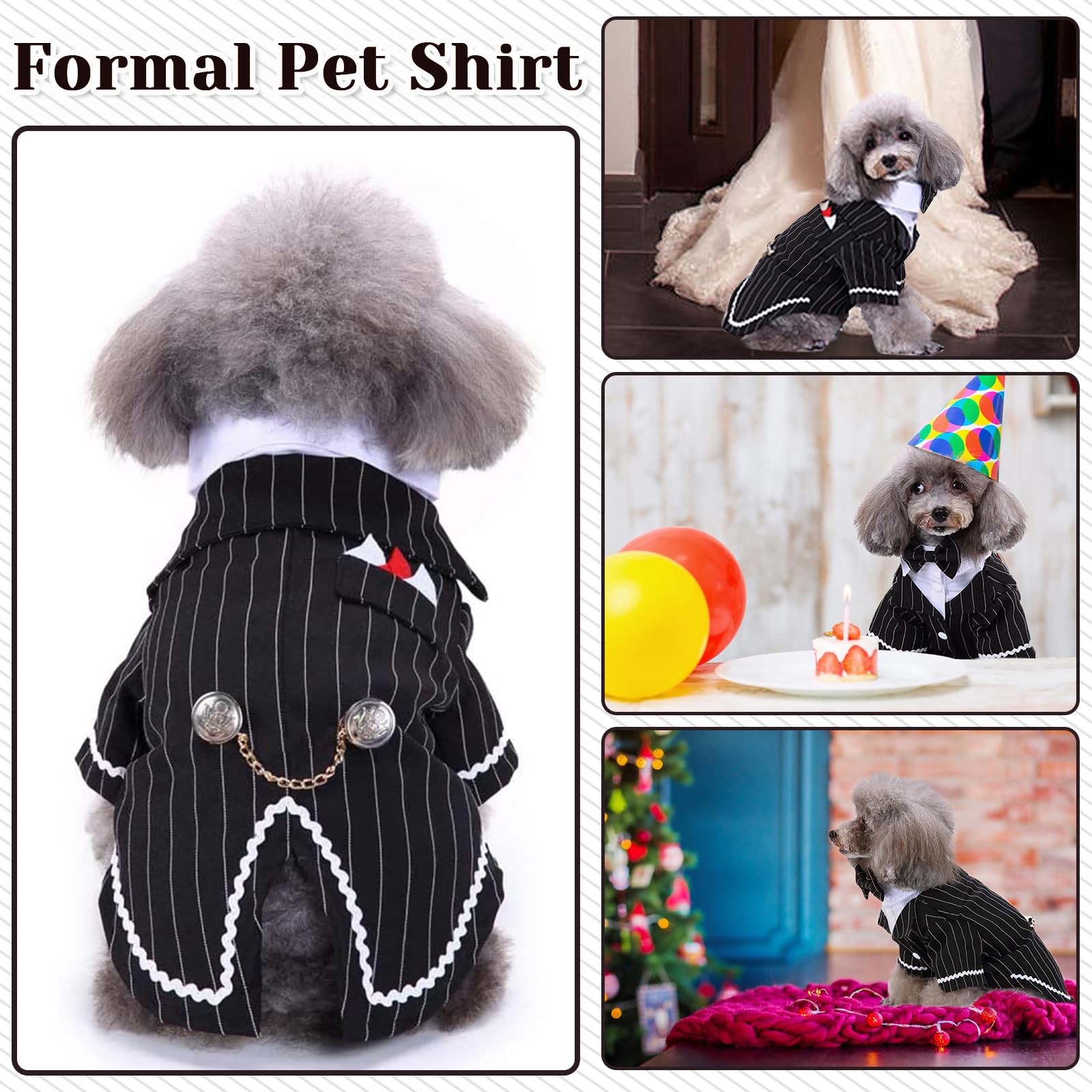 DENTRUN tuxedo-tallas para perros, ajuste cómodo en distintas razas.