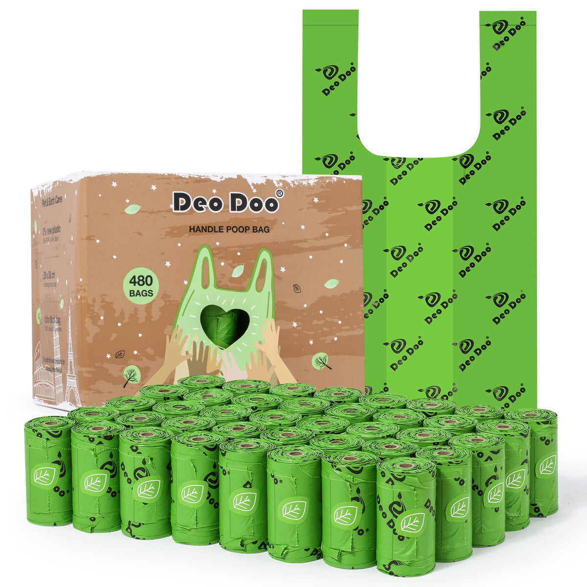 Bolsas Deo Doo para excrementos con tapas y rollos de 40, prácticas para pasear.