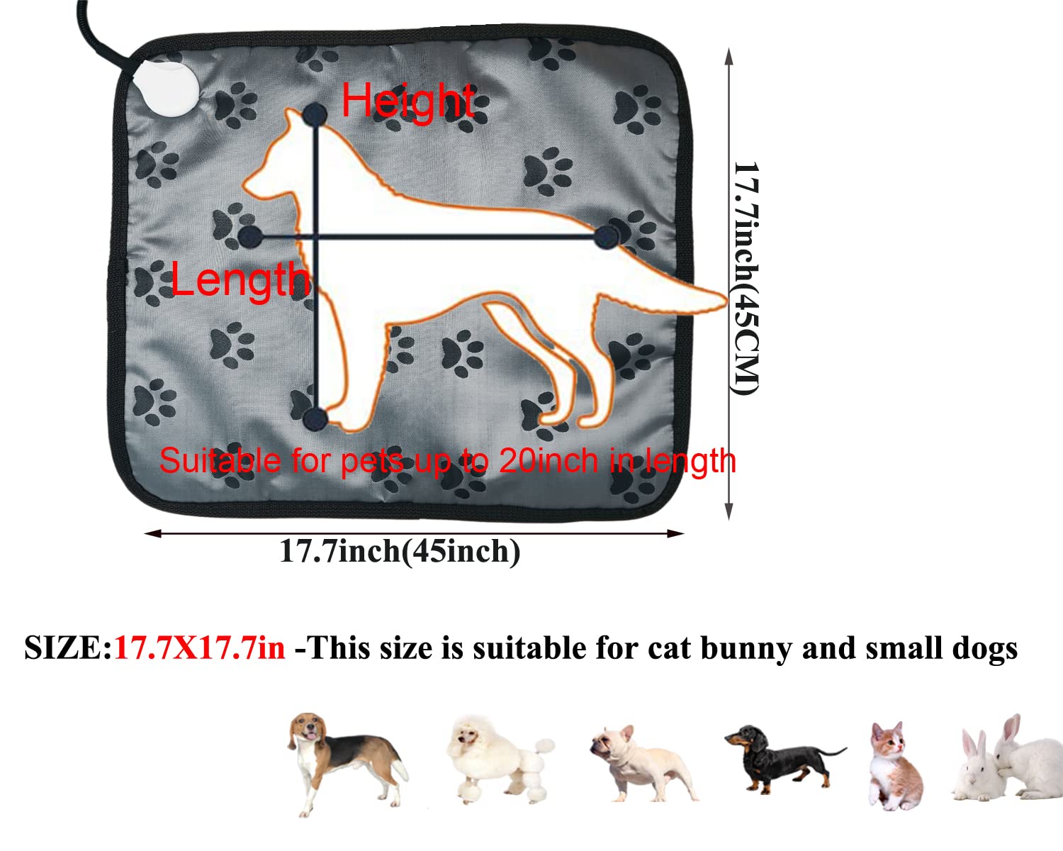DEOMAN almohadilla calefactable exterior para gato, temperatura regulable para confort