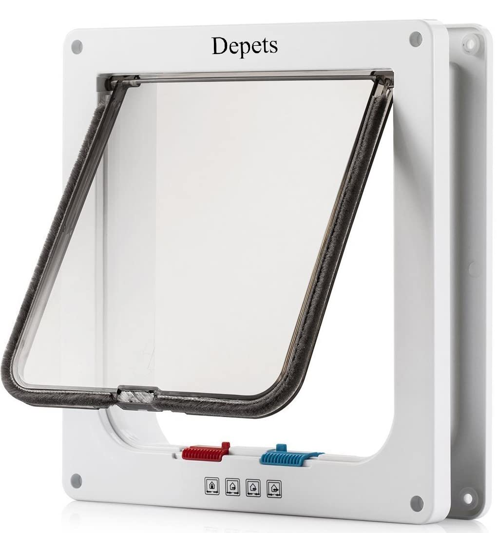 Depets puerta-gato grande instalada en puerta exterior para acceso seguro del felino.