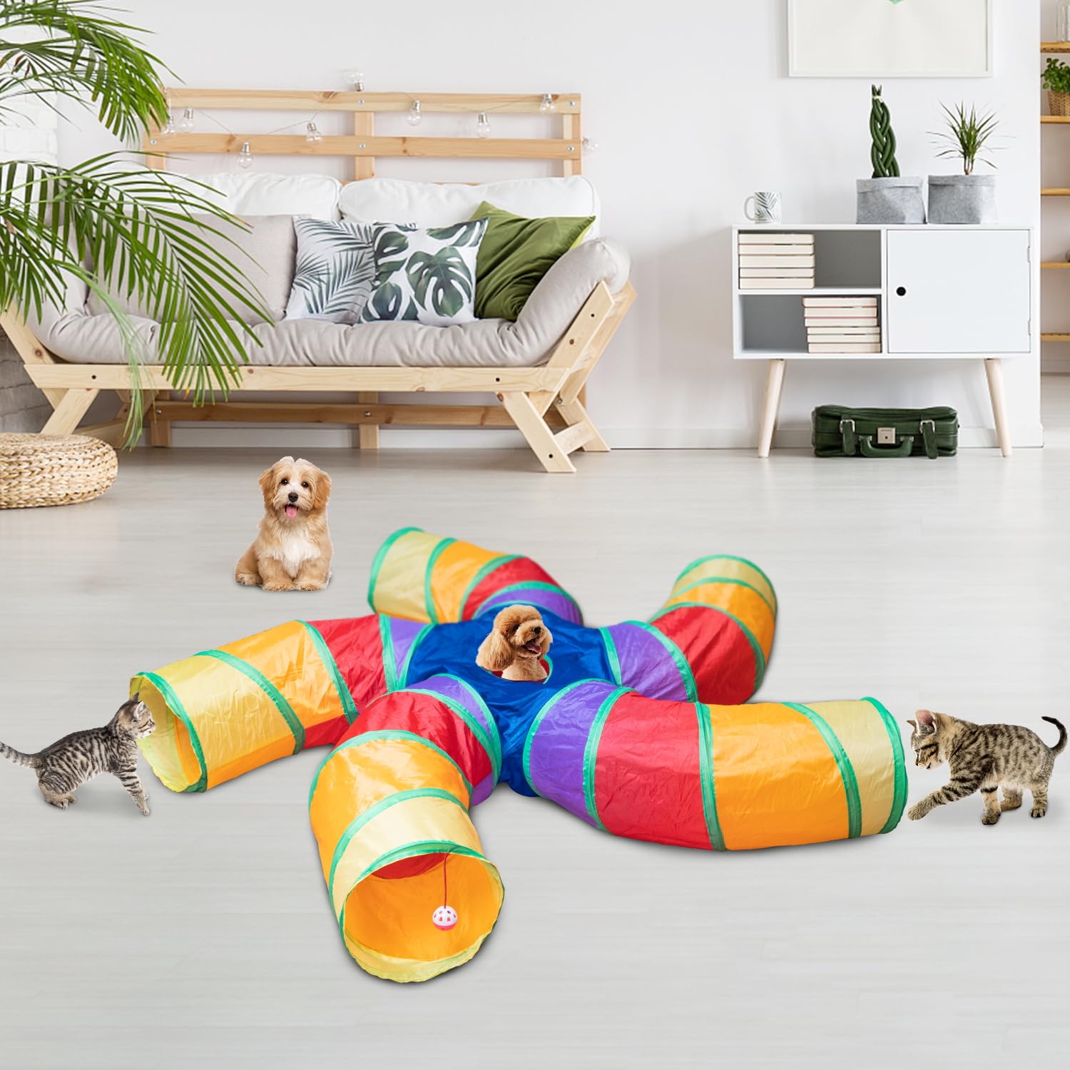 Depets túnel para gatos en uso en interior estimulando actividad