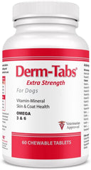 Derm Tabs Fuerza Extra para Perros: bote con tabletas masticables para piel saludable.