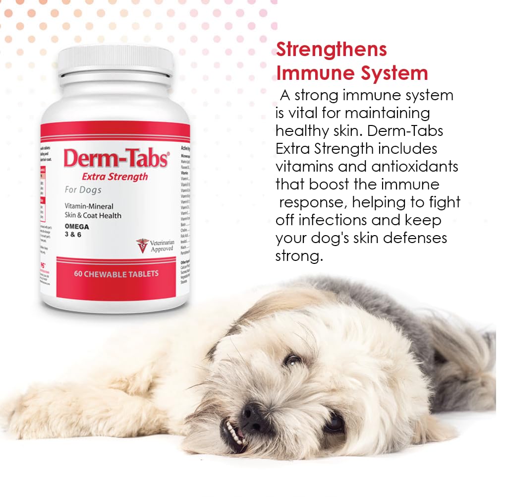 Derm Tabs Fuerza Extra para Perros: perro contento comiendo la tableta.