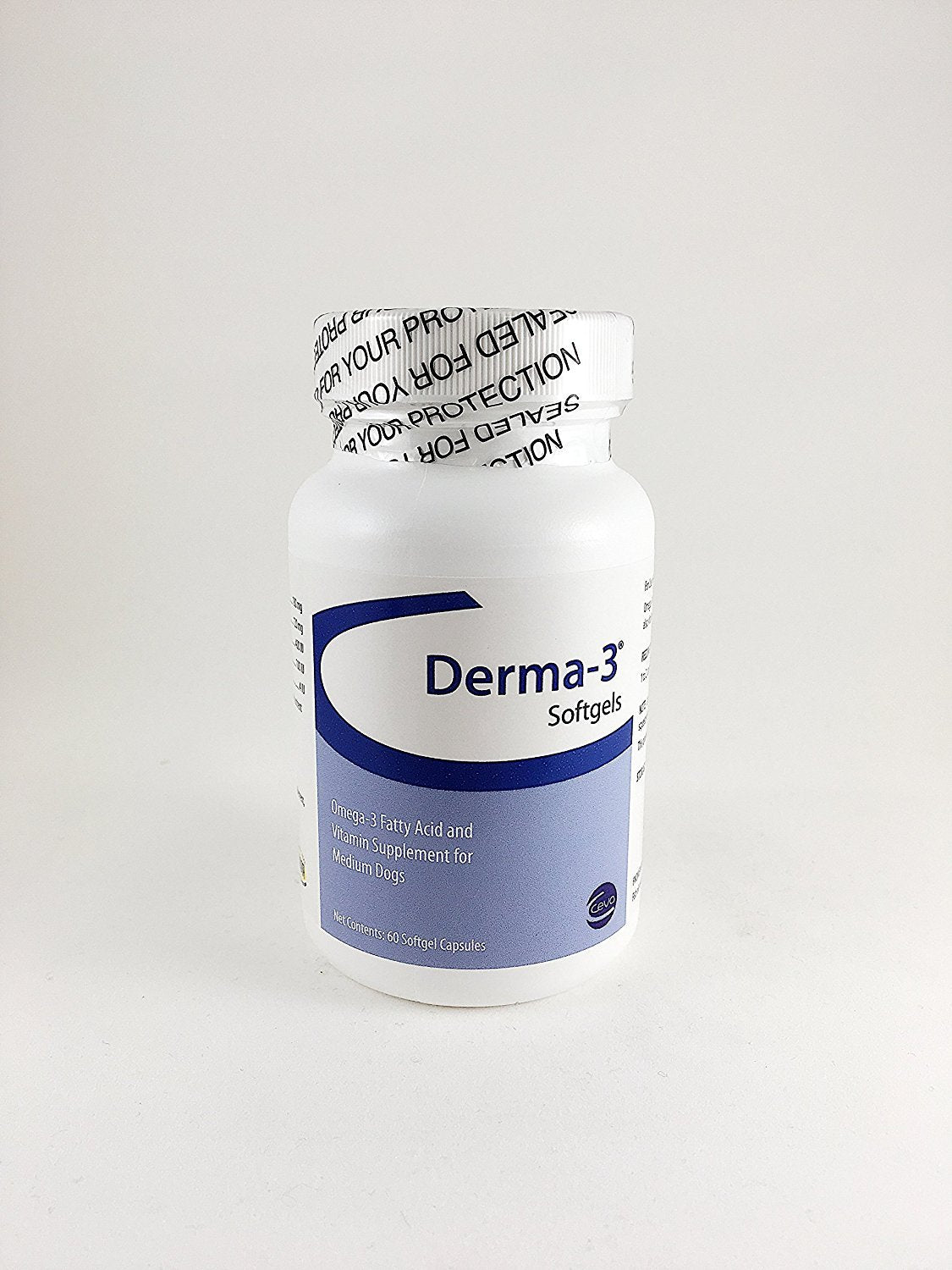 Derma-3 Softgels: botella dosificadora para el cuidado de piel y pelaje en razas medianas.