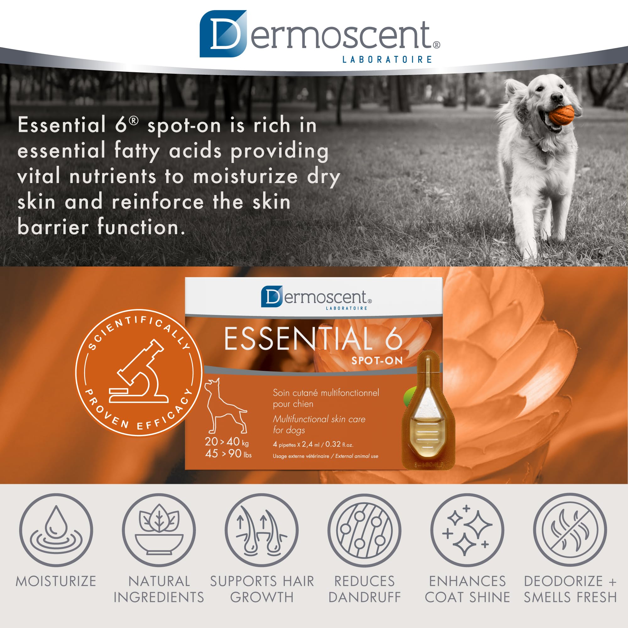 4 pipetas de 2.4 ml para uso práctico con Dermoscent Essential 6.