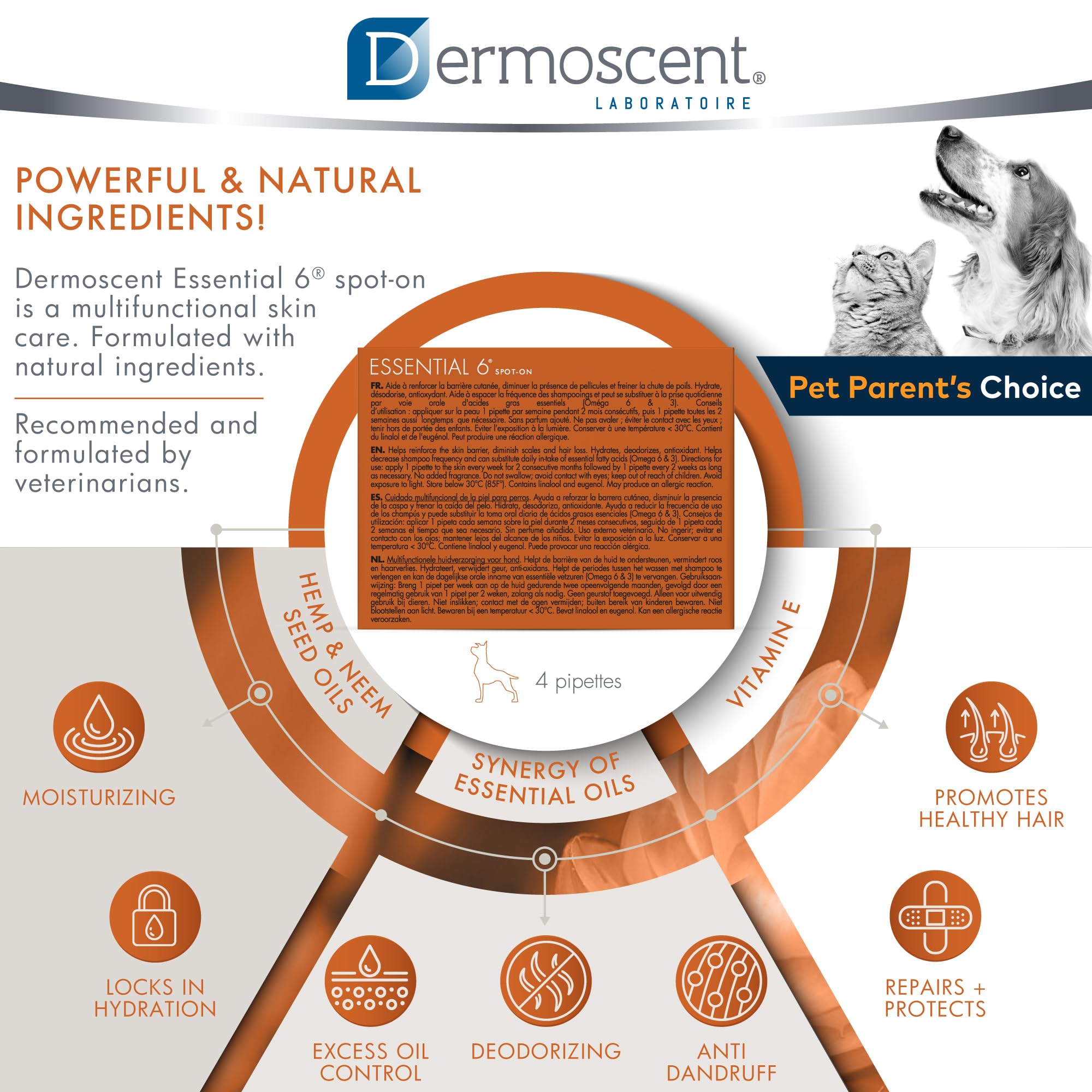 Dermoscent Essential 6 recomendado-veterinario: formulado por especialistas para el cuidado dermatológico.