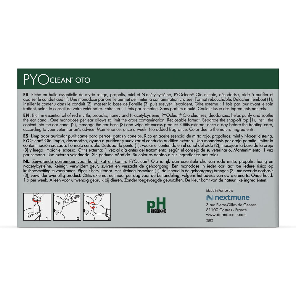 Dermoscent Pyoclean OTO: gotas de dosis única para aplicar con precisión.