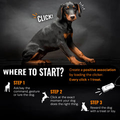 Clicker Devault Gear plateado con cierre imantado para entrenamiento a distancia.