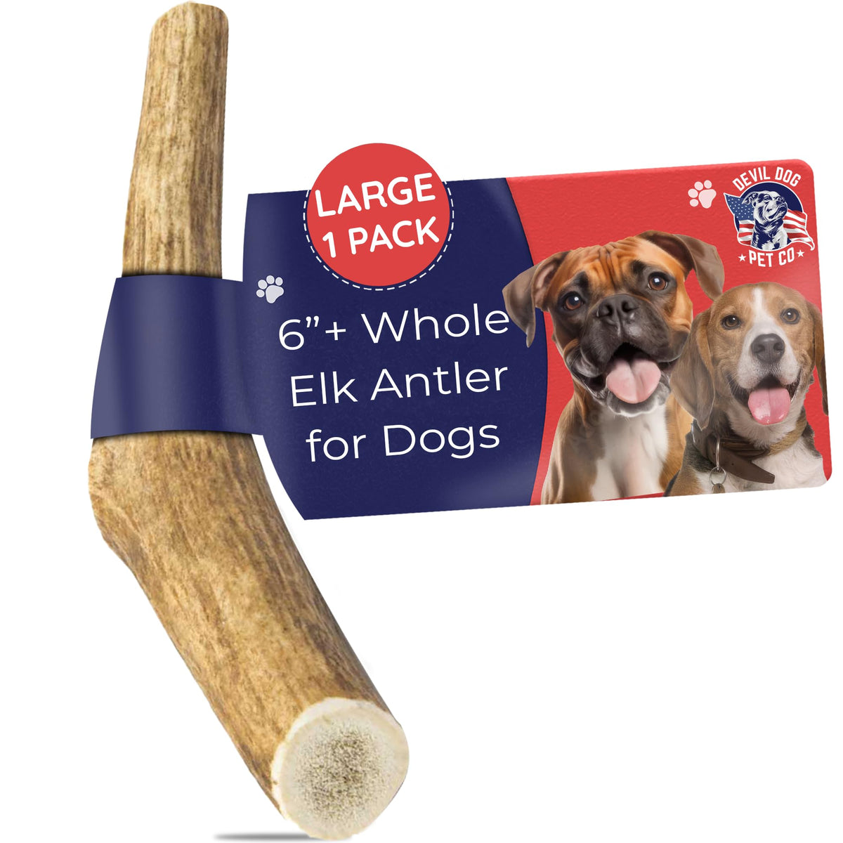 Devil Dog: cuerno de ciervo grande 6 pulgadas para masticación prolongada y saludable