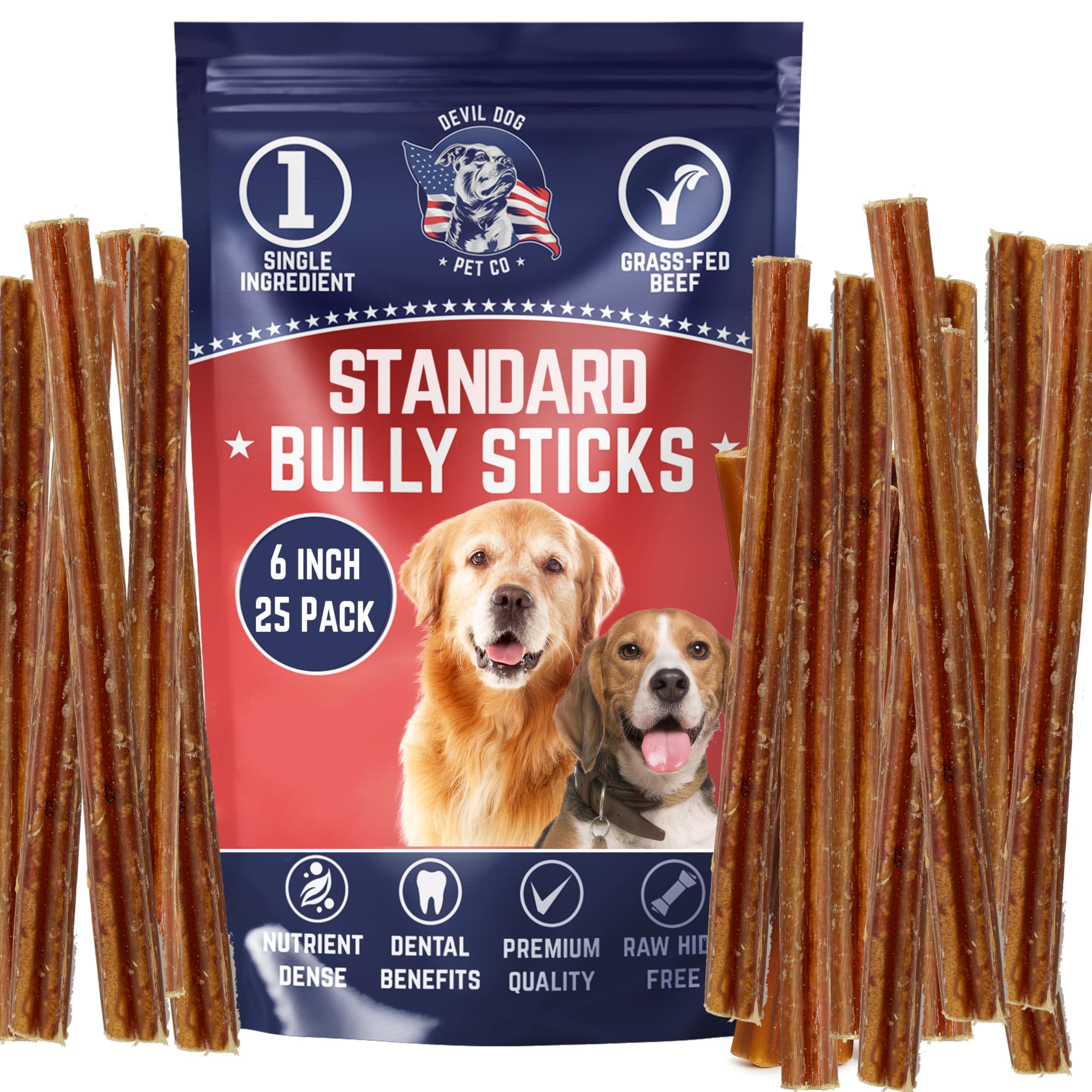 Devil Dog Pet Co palitos de res 6 pulgadas para perros activos, snack natural.