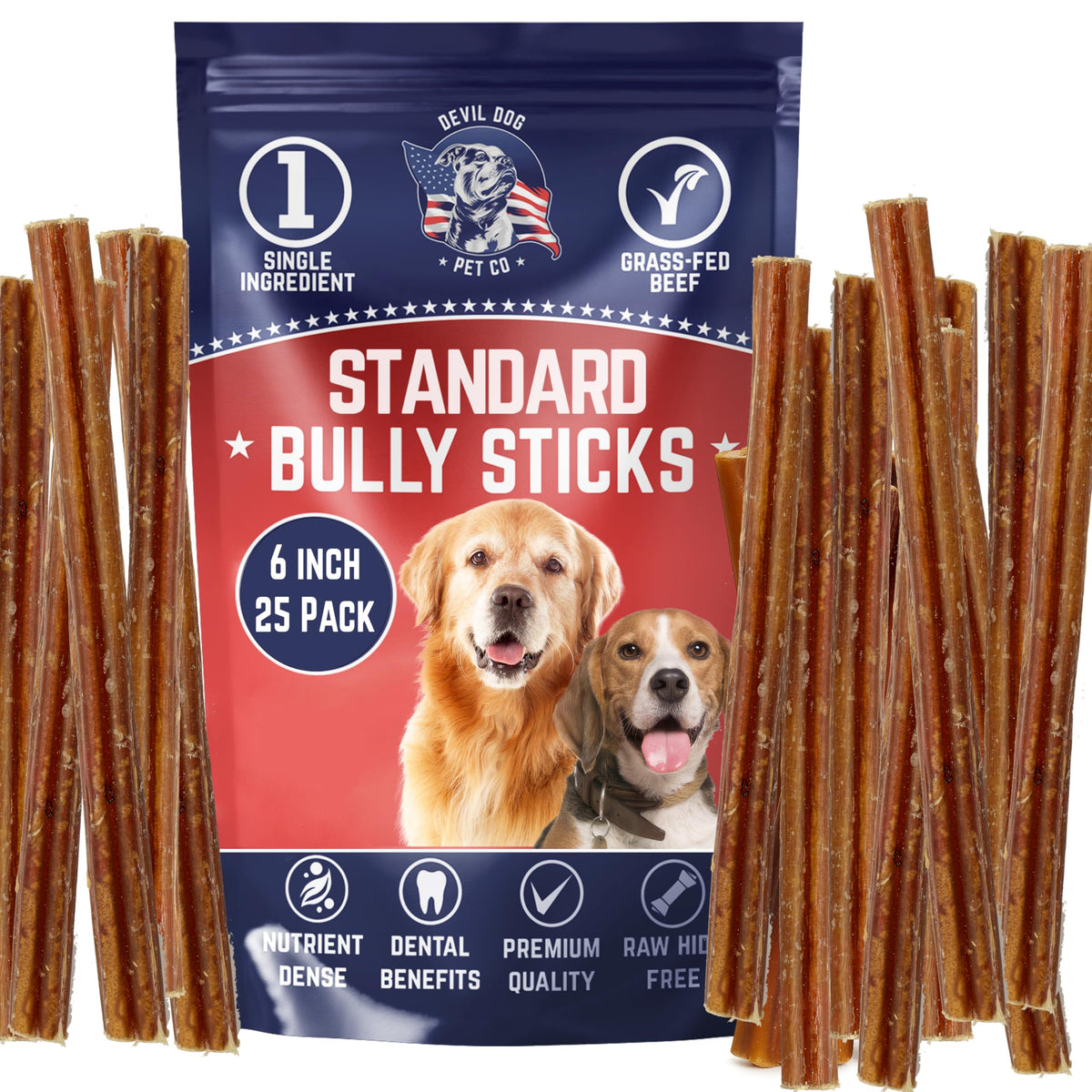 Devil Dog Pet Co palitos de res 6 pulgadas para perros activos, snack natural.