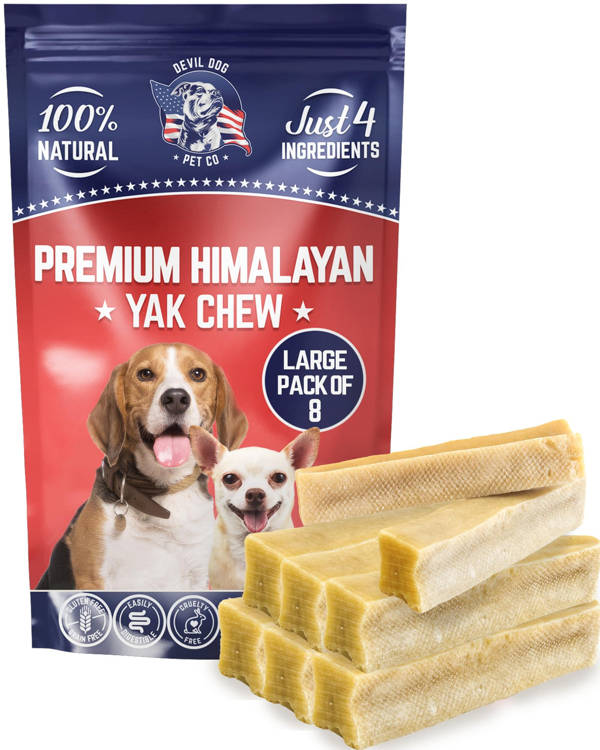 Devil Dog Pet Co chuches de yak tamaño largo para perros grandes