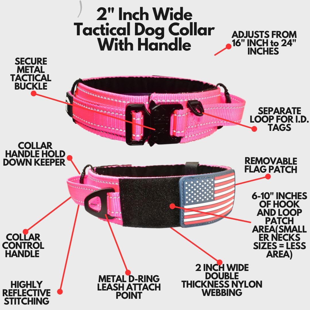 DEZIZEUSK9 collar táctico con mango de control, ideal para manejo seguro durante paseos y entrenamiento.