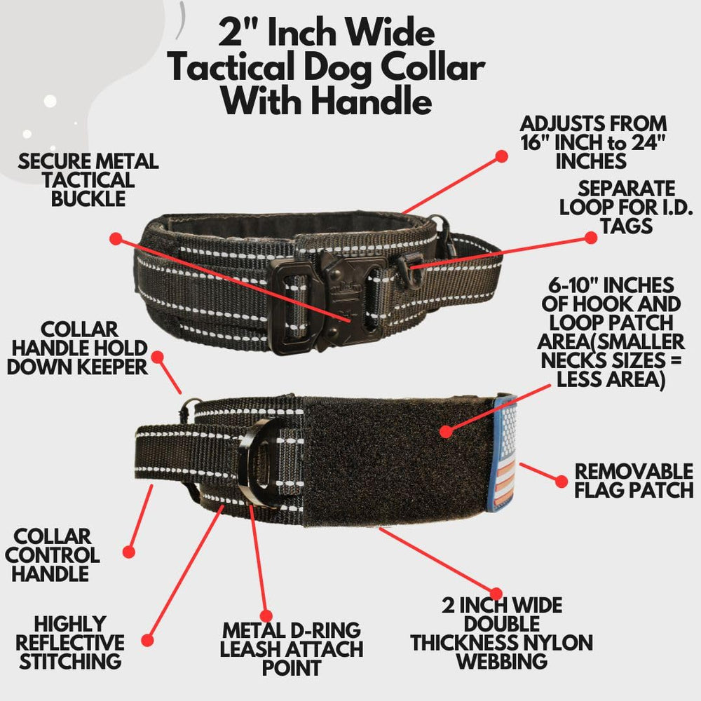 Collar Dezizeusk9 con parche USA y placa personalizable para identificación.