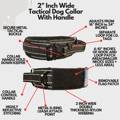Collar Dezizeusk9 con parche USA y placa personalizable para identificación.