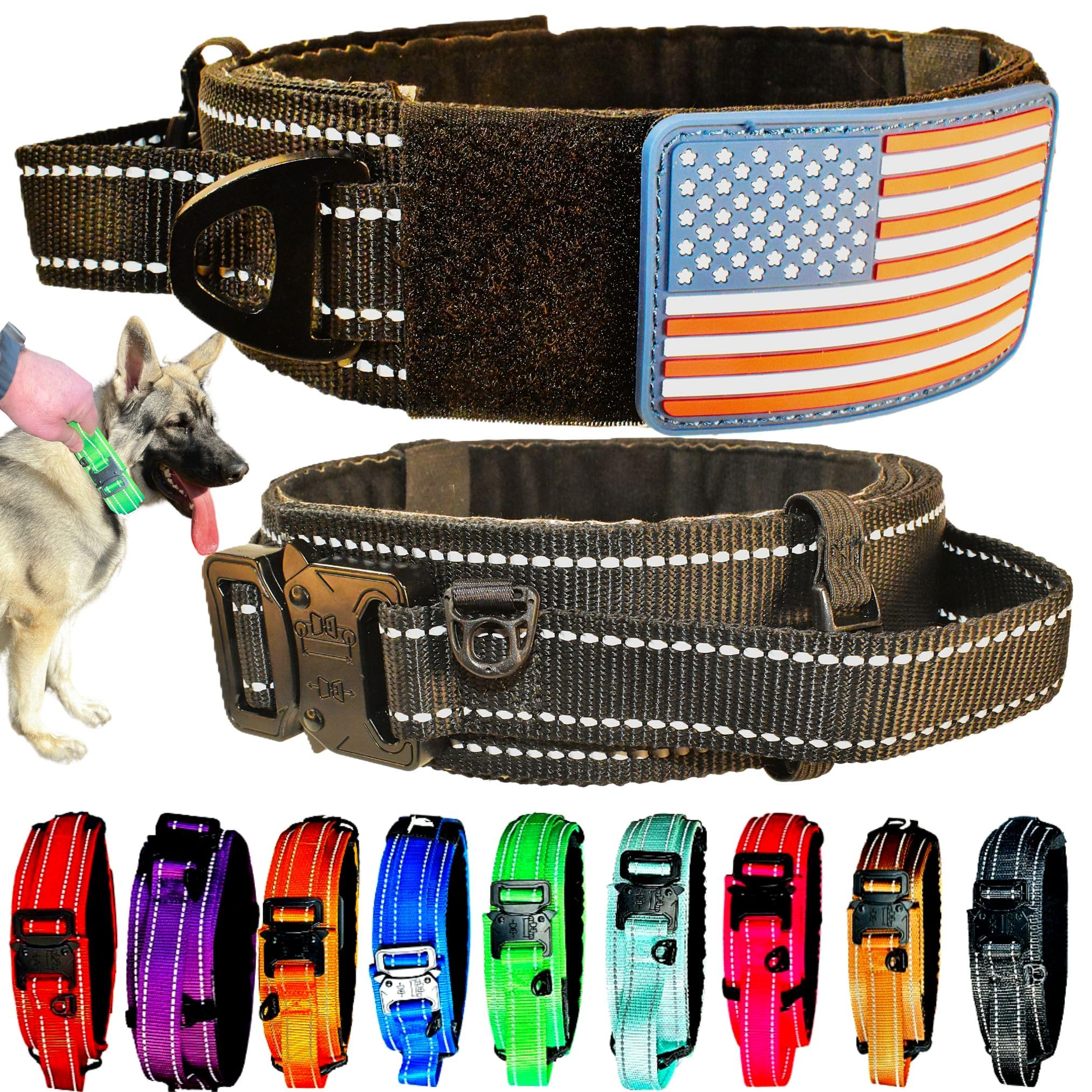 Collar táctico Dezizeusk9 con asa de control para manejo seguro durante paseos.
